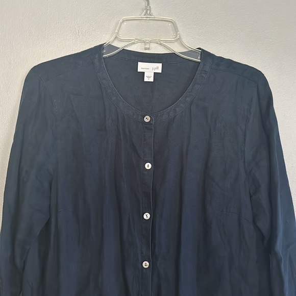 J. Jill women love linen 100% linen navy blue button down tunic blouse - Picture 3 of 11